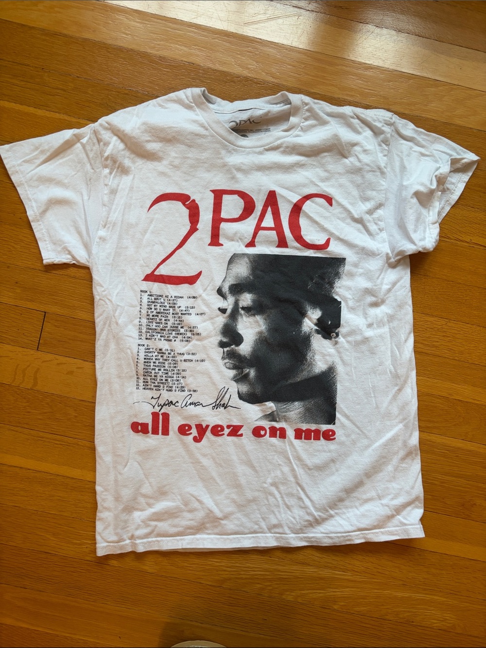 White Graphic Short Sleeve Tee with Red 2PAC Print